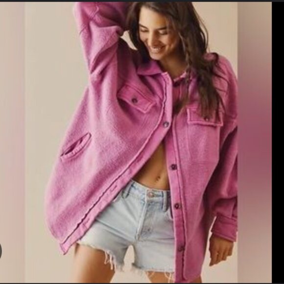 Free People Jackets & Blazers - Free People Ruby Shacket Jacket Sweatshirt Pink Size M